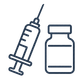 Black line icon showing vitamin bottle and needle injection.