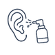 Black line icon showing ear wax removal and spray bottle.